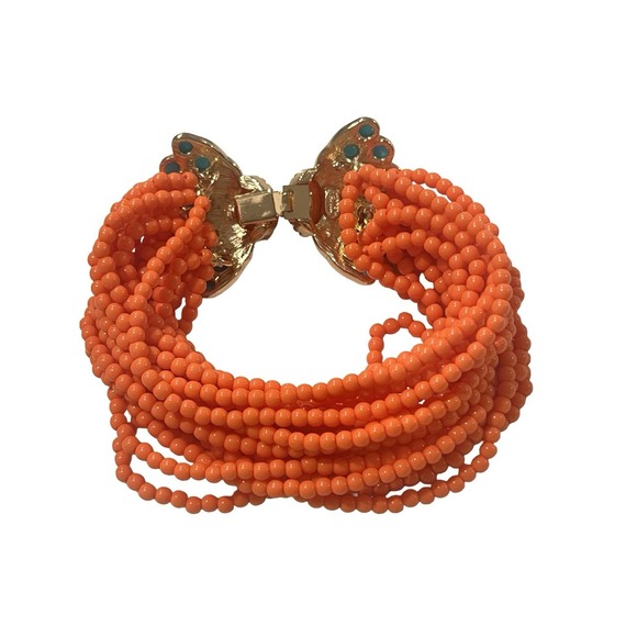Kenneth Jay Lane KJL Torsade Beaded Multistrand Clasp Bracelet Coral 22k Plated - Picture 5 of 5